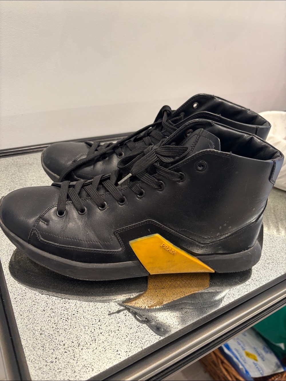 Men's Black High-Top Sneakers with Yellow Accent
